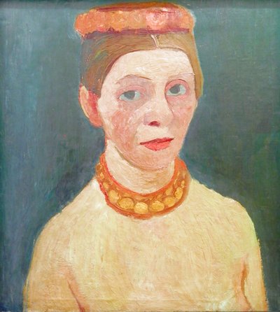 Self-Portrait with Red Flower Crown and Necklace by Paula Modersohn Becker